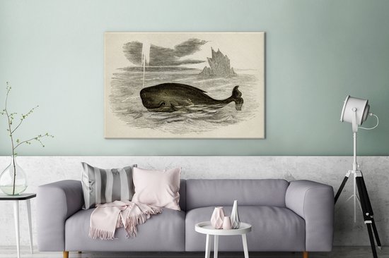 Une illustration antique d'une toile de baleine 140x90 cm - Tirage photo sur toile (Décoration murale salon / chambre) / Peintures sur toile animaux sauvages
