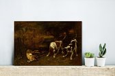 Canvas Schilderij Jachthonden met dode haas - Schilderij van Gustave Courbet - 30x20 cm - Wanddecoratie