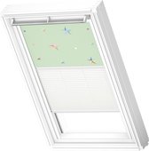 VELUX Origineel Verduisterend Rolgordijn Plus Plissé (DFD) Wit Kozijn, S06, 606, 4, Green Stars