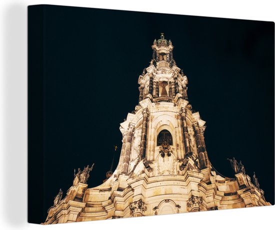 Frauenkirche à Dresde avec une toile de fond noir 60x40 cm - Tirage photo sur toile (Décoration murale salon / chambre)