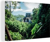 Canvas Schilderij Jungle ruïne in Palenque Mexico - 90x60 cm - Wanddecoratie