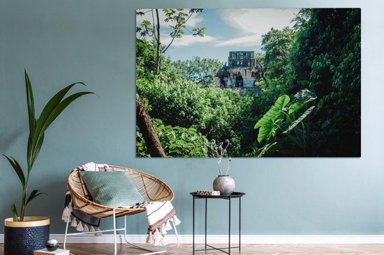 Jungle ruin in Palenque Mexico Canvas 180x120 cm - Tirage photo sur toile (Décoration murale salon / chambre) XXL / Groot format!