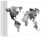 Canvas Wereldkaart - 40x30 - Wanddecoratie Wereldkaart - Aquarel - Zwart