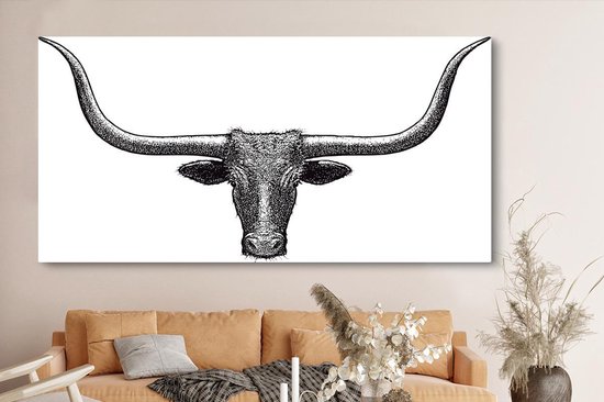 Illustration d'une ligne de la toile Texas Longhorn 160x80 cm - Tirage photo sur toile (Décoration murale salon / chambre) / Peintures sur toile Animaux de la ferme