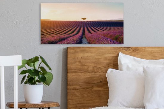 Image d'un champ de lavande violette dans la toile française de Valensole 40x20 cm - Tirage photo sur toile (Décoration murale salon / chambre) / Peintures Fleurs sur toile