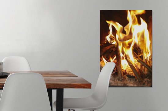 Une cheminée avec feu 60x90 cm - Tirage photo sur toile (Décoration murale salon / chambre)