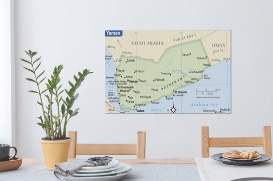 Illustration de la carte du Yémen 90x60 cm - Tirage photo sur toile (Décoration murale salon / chambre)