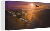 Canvas Schilderij Spitfire vliegtuigen bij zonsondergang - 80x40 cm - Wanddecoratie