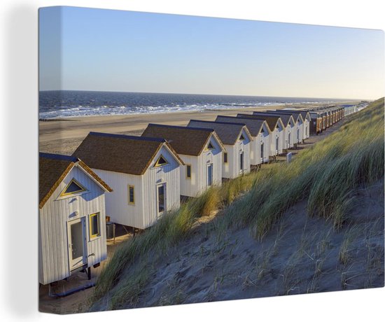 Canvas Schilderij Strand - Huis - Duin - 90x60 cm - Wanddecoratie