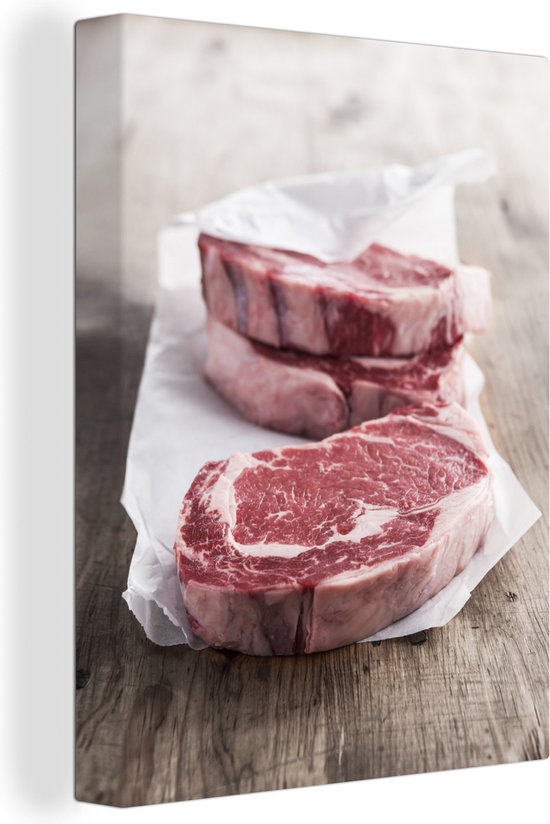 Quelques steaks crus du boucher sur toile 30x40 cm - petit - Tirage photo sur toile (Décoration murale salon / chambre)