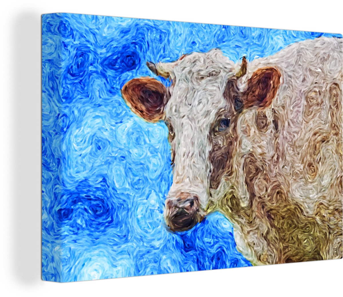 Canvas Schilderij Een abstract olieverf schilderij van een koe - 90x60 cm - Wanddecoratie