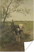 Melkbocht - Schilderij van Anton Mauve Poster 80x120 cm - Foto print op Poster (wanddecoratie woonkamer / slaapkamer)
