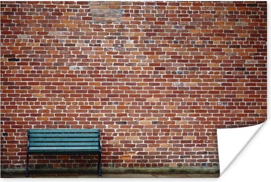 Un canapé vert devant un vieux poster mural en brique 120x80 cm - Tirage photo sur Poster (décoration murale salon / chambre)