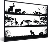 Image encadrée - Une illustration d'un ensemble d'animaux sauvages africains cadre photo noir 40x30 cm - Affiche encadrée (Décoration murale salon / chambre)
