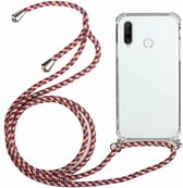 Voor Huawei Y6p Four-Corner Anti-Fall transparante TPU beschermhoes met lanyard (roodgrijs)