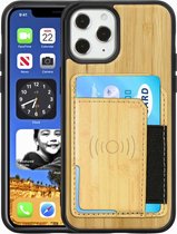 Houtnerf PU + TPU beschermhoes met kaartsleuf voor iPhone 12/12 Pro (bamboe)