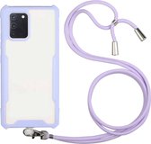 Voor Samsung Galaxy A02s acryl + kleur TPU schokbestendig hoesje met nekkoord (paars)