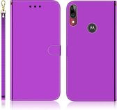 Voor Motorola Moto E6 Plus Geïmiteerd Spiegeloppervlak Horizontale Flip Leren Case met Houder & Kaartsleuven & Portemonnee & Lanyard (Paars)