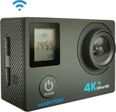 HAMTOD H12 UHD 4K WiFi-sportcamera met waterdichte behuizing, Generalplus 4247, 0,66 inch + 2,0 inch LCD-scherm, 170 graden groothoeklens (zwart)