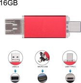 16 GB 3-in-1 USB-C / Type-C + USB 2.0 + OTG-flitsschijf, voor Type C-smartphones en pc-computer (rood)