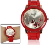 Stijlvol quartz-horloge in vlinderstijl met diamanten wijzerplaat (rood)