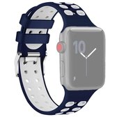 Voor Apple Watch Series 5 & 4 40mm / 3 & 2 & 1 38mm tweekleurige double-breasted siliconen vervangende polsband horlogeband (blauw wit)