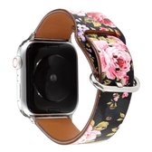 Voor Apple Watch Series 5 & 4 44mm / 3 & 2 & 1 42mm Floral Strap horlogeband (zwart roze)