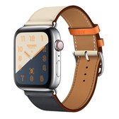 Tweekleurige lederen horlogeband met enkele lus voor Apple Watch Series 3 & 2 & 1 38 mm, kleur: helderblauw + roze wit + oranje