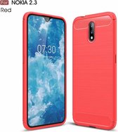 Voor Nokia 2.3 Brushed Texture Carbon TPU Case (Rood)
