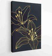 Botanical wall art vector set. Golden foliage line art drawing with abstract shape 3 - Moderne schilderijen – Vertical – 1915144324 - 80*60 Vertical