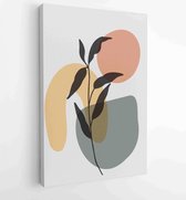 Earth tone background foliage line art drawing with abstract shape and watercolor 1 - Moderne schilderijen – Vertical – 1919347658 - 80*60 Vertical