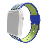 Voor Apple Watch 38 mm gestreepte siliconen horlogeband met connector (blauw + groen)