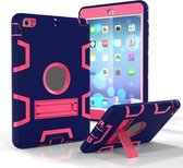 Voor iPad Mini 3/2/1 schokbestendige pc + siliconen beschermhoes, met houder (marineblauw roze)