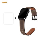 Voor Apple Watch Series 6/5/4 / SE 44 mm Hat-Prince ENKAY 2-in-1 retrostijl PU lederen horlogeband + 3D volledig scherm PET gebogen Hot Bending HD-schermbeschermfolie (donkerbruin)