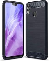 Schokbestendige TPU-hoes van koolstofvezel met geborstelde textuur voor Huawei Honor 8X (marineblauw)