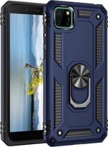 Voor Huawei Y5p schokbestendige TPU + pc-beschermhoes met 360 graden roterende houder (blauw)