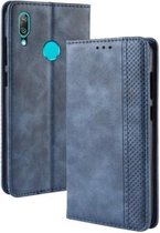 Magnetische gesp Retro textuur horizontale lederen flip case voor Huawei Y7 (2019) / Y7 Prime (2019), met houder & kaartsleuven & portemonnee (blauw)