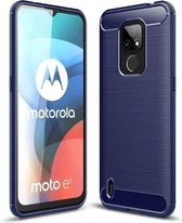 Voor Motorola Moto E7 (2020) TPU-hoesje van koolstofvezel met geborstelde textuur (marineblauw)
