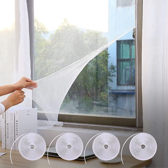 Mantsjoerije etiket binnen HN® Vliegengordijn voor het raam - Vliegen hor raam met 4 rollen  zelfklevende tape -... | bol.com
