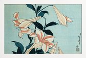 JUNIQE - Poster in houten lijst Hokusai - Trumpet Lilies -20x30 /Blauw