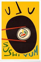 JUNIQE - Poster Yum Sushi -13x18 /Geel & Zwart