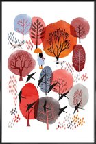 JUNIQE - Poster met kunststof lijst Autumn Forest -13x18 /Rood