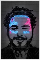JUNIQE - Poster met kunststof lijst Post Malone -20x30 /Blauw & Zwart