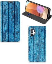 Telefoonhoesje Geschikt voor Samsung Galaxy A32 5G Enterprise Editie | Geschikt voor Samsung A32 4G Magnet Case Wood Blue