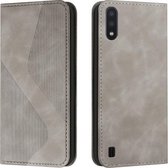Voor Samsung Galaxy A10 / M10 Skin Feel Magnetisch S-type Effen Kleur Horizontale Flip Lederen Case met Houder & Kaartsleuf & Portemonnee (Grijs)