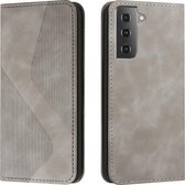 Voor Samsung Galaxy S21 5G Huid Voel Magnetisch S-type Effen Kleur Horizontale Flip Lederen Case met Houder & Kaartsleuf & Portemonnee (Grijs)