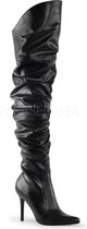 Classique-3011 hoge overknee scrunch laars met puntige neus en stiletto hak zwart - (EU 37 = US 7) - Pleaser