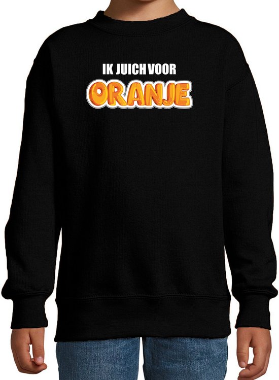 Zwarte fan sweater voor kinderen - ik juich voor oranje - Holland / Nederland supporter - EK/ WK trui / outfit 110/116