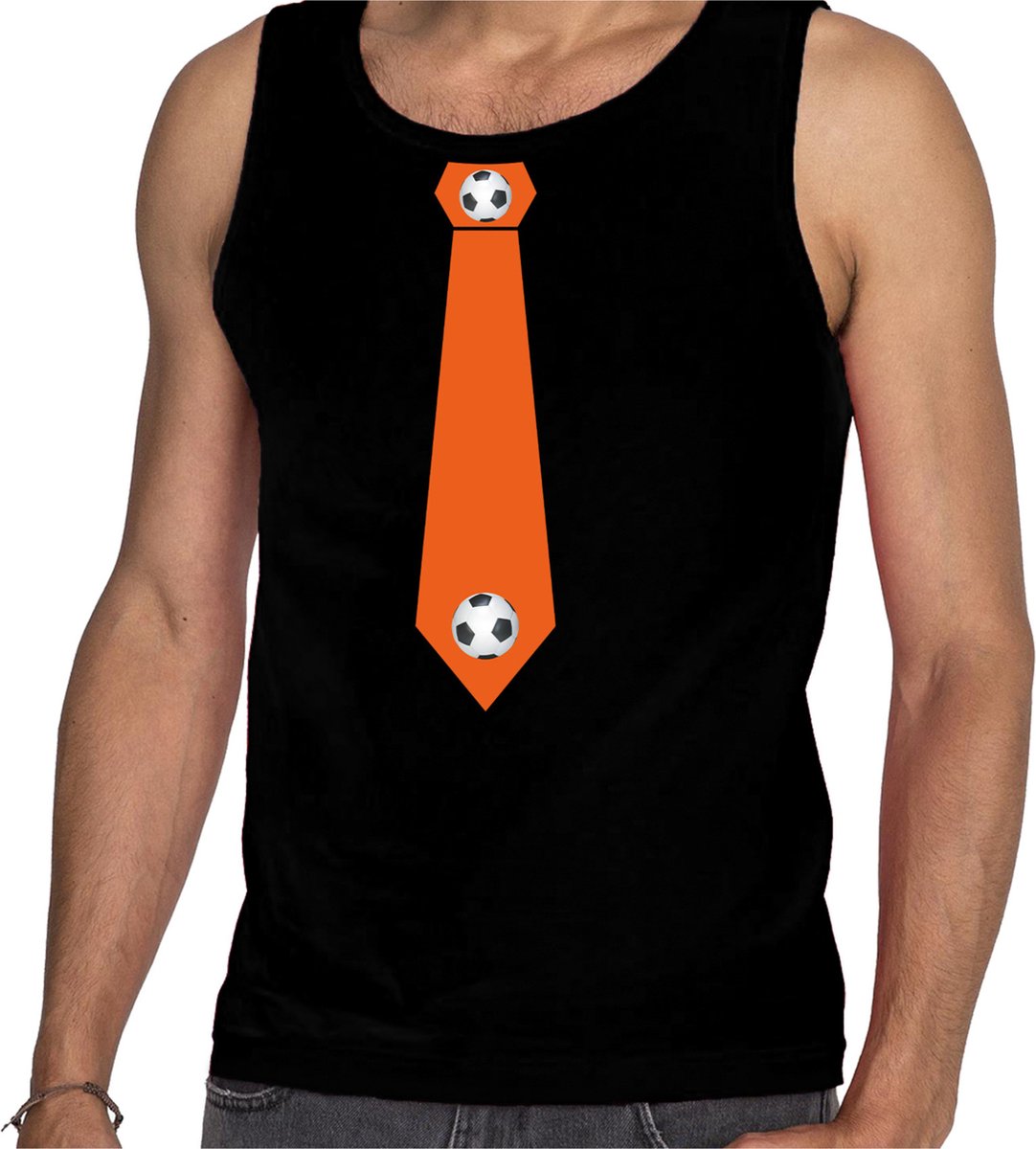 Zwart fan tanktop voor heren - oranje voetbal stropdas - Holland / Nederland supporter - EK/ WK mouwloos t-shirt / outfit M