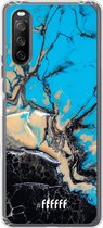6F hoesje - geschikt voor Sony Xperia 10 III -  Transparant TPU Case - Blue meets Dark Marble #ffffff